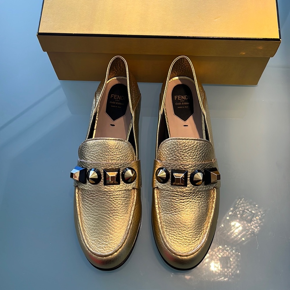 Woman’s Fendi shoes, loafer gold size 10